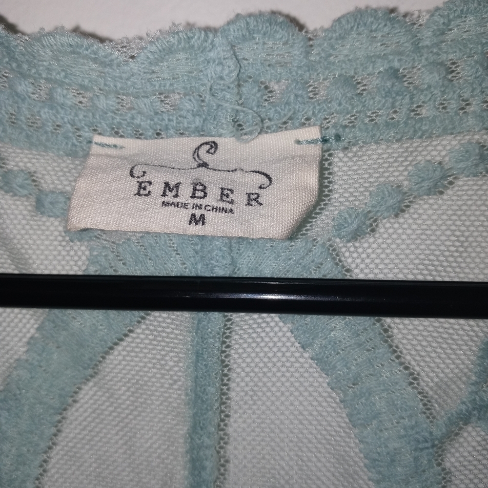 Ember sage Embroidered floral mesh Lace 1/2 Sleeve lingerie cover up M - Picture 4 of 10